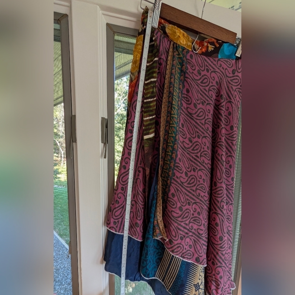 Asymetric Ankle Length Reversible Sari Silk Wrap Skirt Size 4-12 Multicolor - Picture 7 of 7